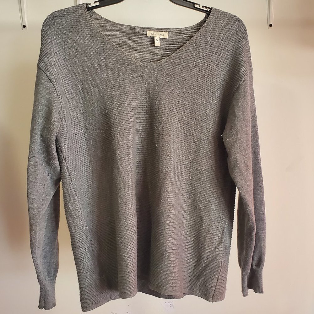 USED Ella Moss Womens Pullover Sweater Top Long Sleeve Gray Soft Size S $45 G558